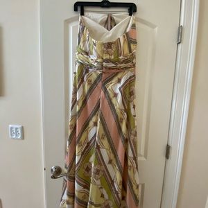 Silky summer dress with corset and liner. Open shoulder.Size 12. No sign of wear